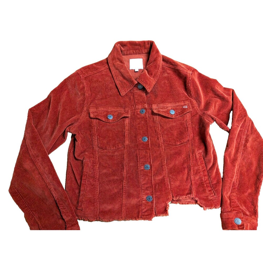 Hidden Women’s Rust Orange Torn Cropped Button Front Long Sleeve Size M